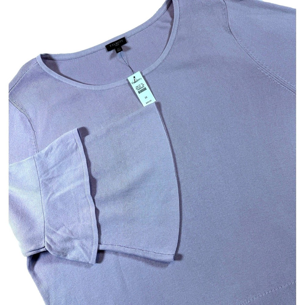 Talbots Scoop Neck Sweater Womens 2X Lavendar Tiered Bell Sleeves Stretch NEW